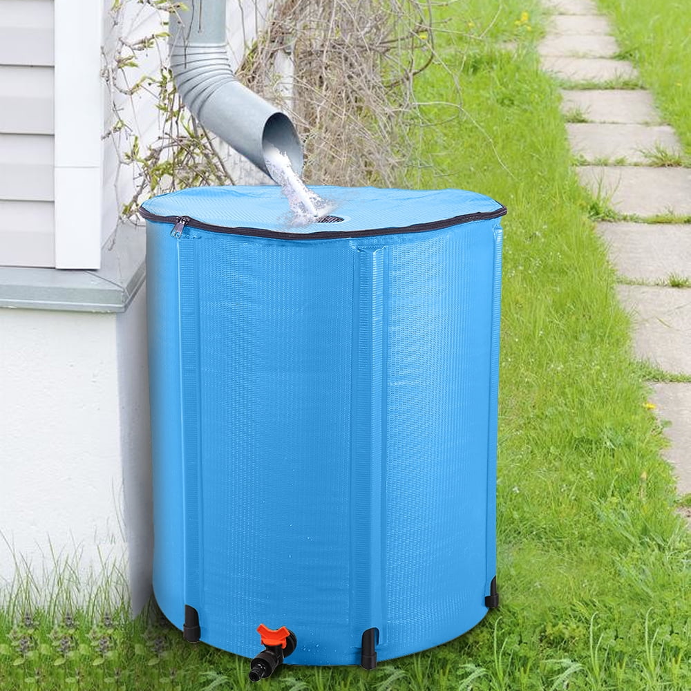 BAYUELSWU 50 Gallon Collapsible Rain Barrel, Portable Water Storage Tank, Folding Rain Barrel Water Collector with Spigots (Blue)
