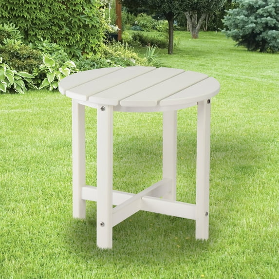 BAYUELSWU Adirondack Side Table, Round HDPE Side Table, Small Outdoor Coffee Table Weather Resistant for Patio, Backyard, Pool (White)