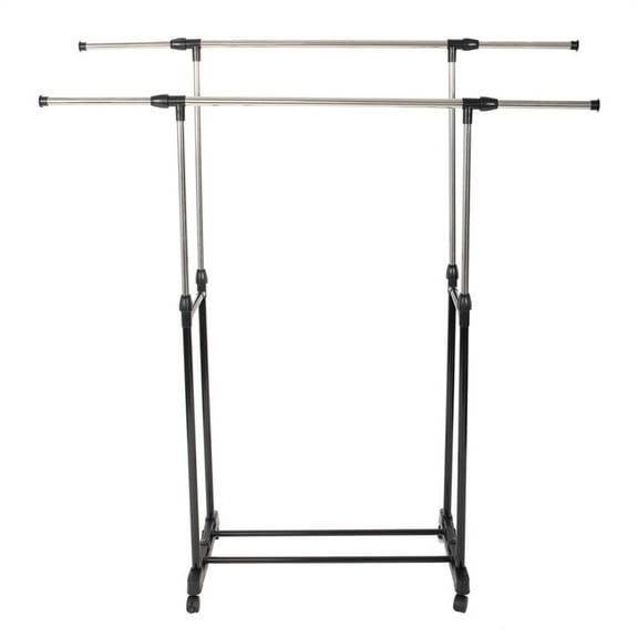 BAYUELSWU Clothes Rack, Double-Rod Clothes Garment Rack, Adjustable and Extendable Rolling Clothes Organizer Portable for Bedroom,Clothing Store, Hallway