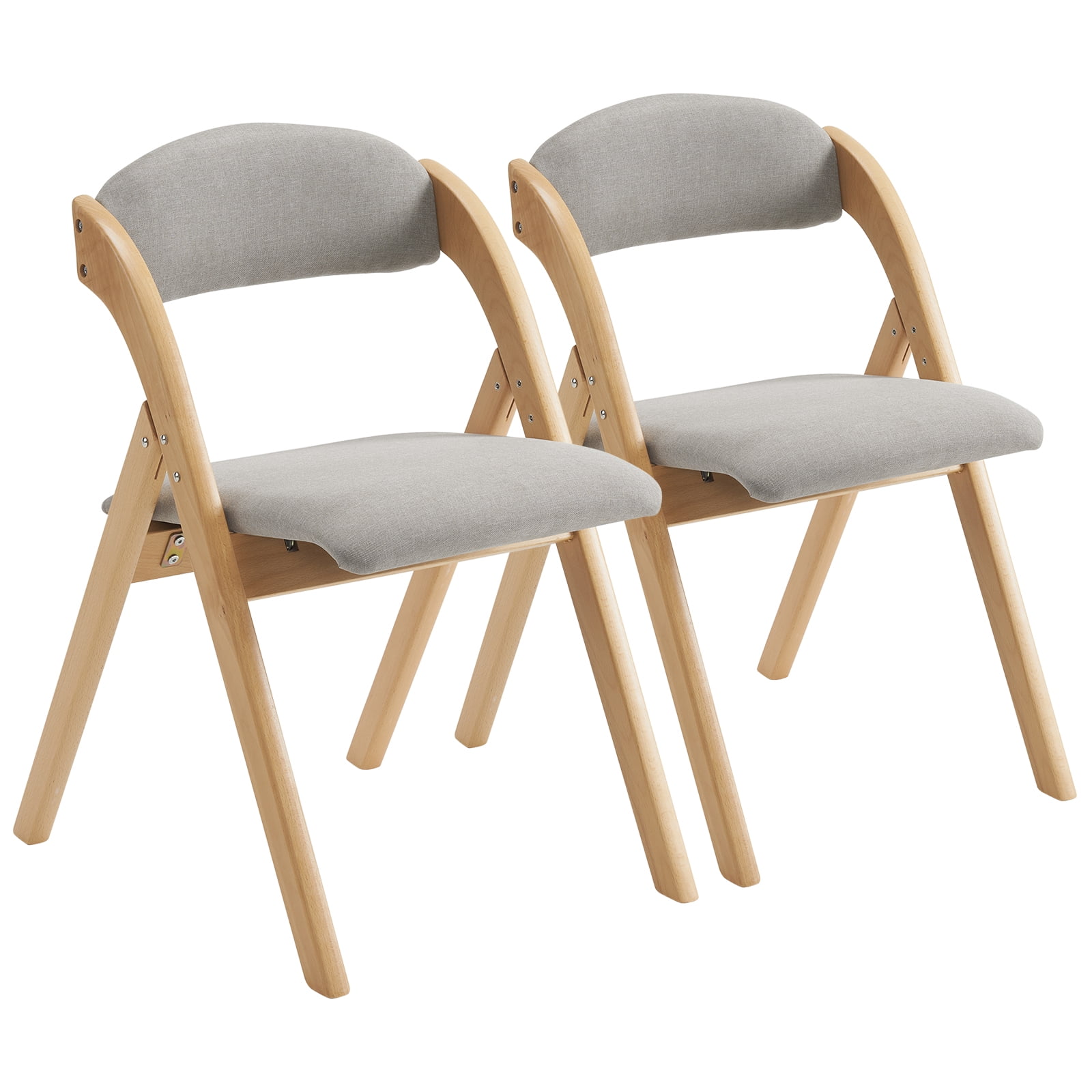 Gray Upholstered Wooden Folding Dining Chairs Set of 2