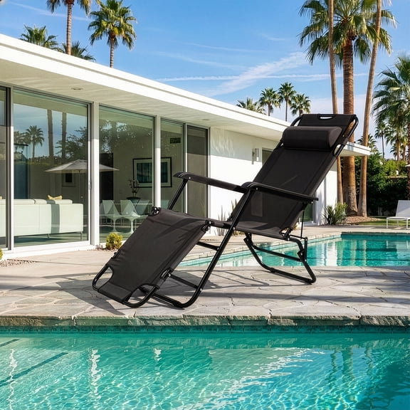 BAYUELSWU Folding Zero Gravity Chairs with Pillow, Portable Reclining Lounge Chairs for Pool, Patio, Backyard, Beach, Patio (Black)