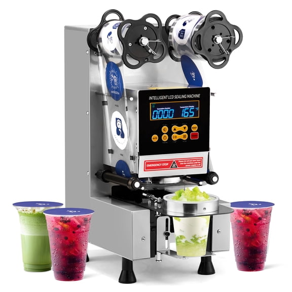 BAYUELSWU Full Automatic Cup Sealing Machine 500-650 Cups/H, Electric Cup Sealer Machine with LCD Intelligent Display for Bubble/Milk/Tea/Coffee, 88/89/90/95 mm Cup (DH95-2-Silver)