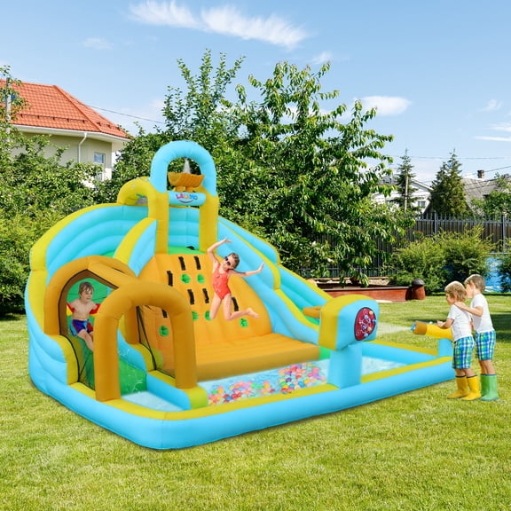 BAYUELSWU Inflatable Bounce House, Inflatable Water Park with Slide, Trampoline & Big Splash Pool, Bouncy Castle Combo Blow Up Water Park for Summer Outdoor Fun