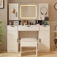 thumbnail image 1 of BAYUELSWU Large Vanity Table Set with LED Lighted Mirror and 2 DIY Pegboards, Makeup Vanity Desk Table with Charging Station and Cushioned Stool for Bedroom (White), 1 of 6