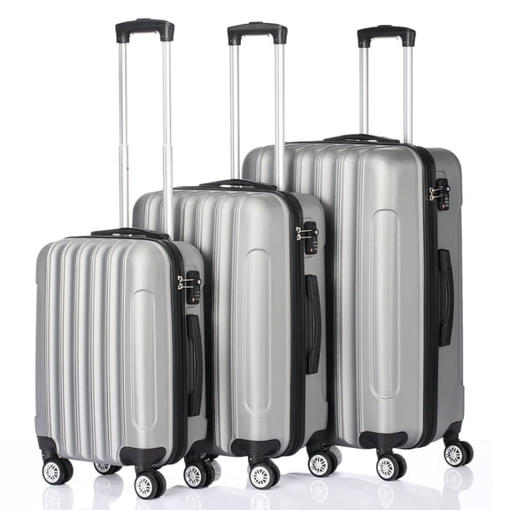 BAYUELSWU Luggage Sets 3-Piece ABS Lightweight Carry on Suitcase Set with Spinner Wheels & Lock, 3-in-1 Multifunctional Large Capacity Traveling Storage Suitcase Set (20", 24", 28") - Gray