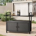 thumbnail image 1 of BAYUELSWU Outdoor Bar Cart with Storage Cabinet, Patio Wicker Bar Table with Tempered Glass Tabletop, Outside Kitchen Serving Cart with Rolling Wheels & Handles for Patio,Backyard,Poolside (Black), 1 of 8