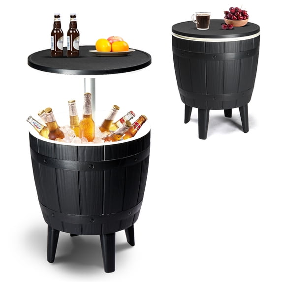 BAYUELSWU Outdoor Cooler Table, Height-Adjustable Outdoor Cool Bar w/ 10 Gallon Beer and Wine Cooler, All-Weather Resistant Patio Cooler Ice Cool Bar for Deck Pool Party (Black)