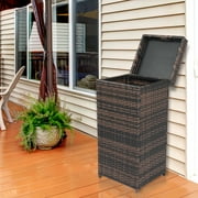 BAYUELSWU Outdoor Rattan Trash Can,Retro Wicker Trash Can with Steel Frame and Removable Lid,Large Garbage Bin for Backyard and Patio Brown