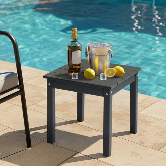 BAYUELSWU Outdoor Side Table, HDPE All Weather Patio Table for Indoor, Outdoor, Patio, Backyard, Pool (Dark Grey)