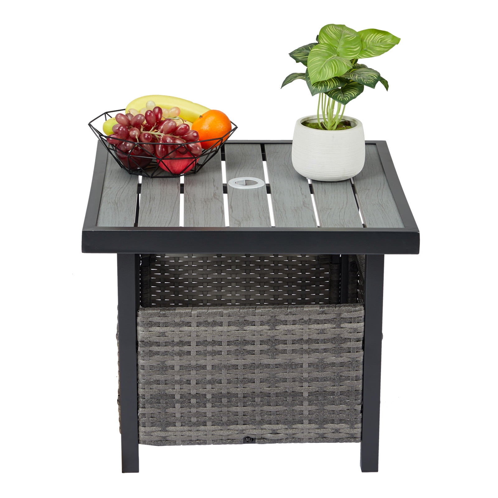BAYUELSWU Outdoor Side Table with Umbrella Hole Wicker, PE Rattan