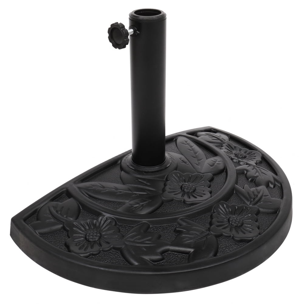 Black Ornate Concrete Half Round Umbrella Base, 20 Inch