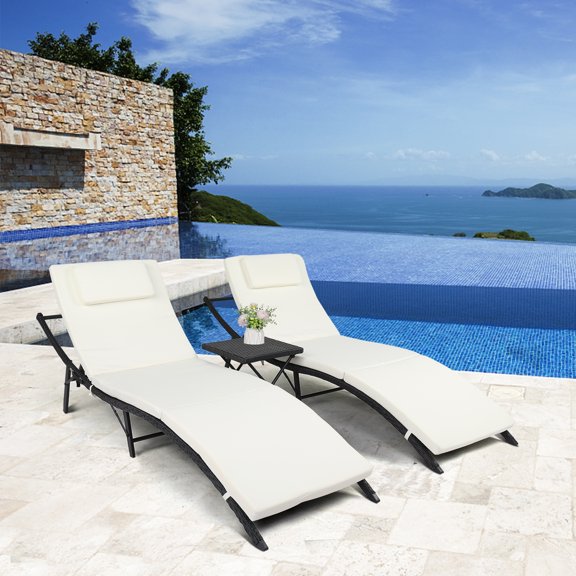 BAYUELSWU Outdoor Wicker Lounge Chairs Set, Outdoor Rattan Reclining Chair with 5-Position Adjustable Backrest, Lounge Chair Set of 2 with Side Table for Garden, Poolside, Deck, Lawn, Beach