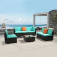 thumbnail image 1 of BAYUELSWU Patio Furniture Set 7 Pieces Rattan Wicker Sofa Set Outdoor Sectional Furniture Outdoor Dining Set All Weather Couch Conversation Sets w/Thick Cushions, Glass Coffee Table & 2 x Hold Pillow, 1 of 9