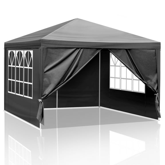 BAYUELSWU Pop-up Canopy Tent 10 x10 Ft Carpas para Patio Two Doors & Two Windows Practical Waterproof Right-Angle Folding Tent for Camping, Patio, Party, Backyard (Black)