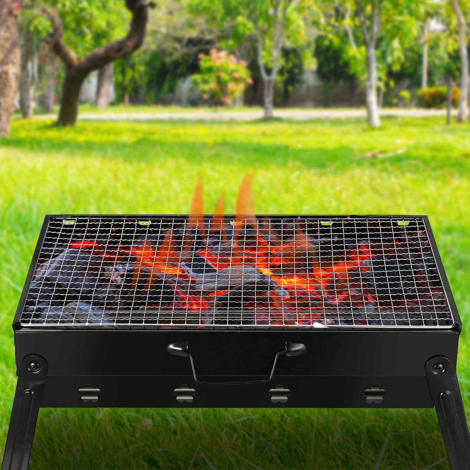 BAYUELSWU Portable BBQ Grill, Foldable Charcoal Grill, Lightweight Compact Tabletop Grill for Camping, Picnics, Garden & Beach Parties (Black)