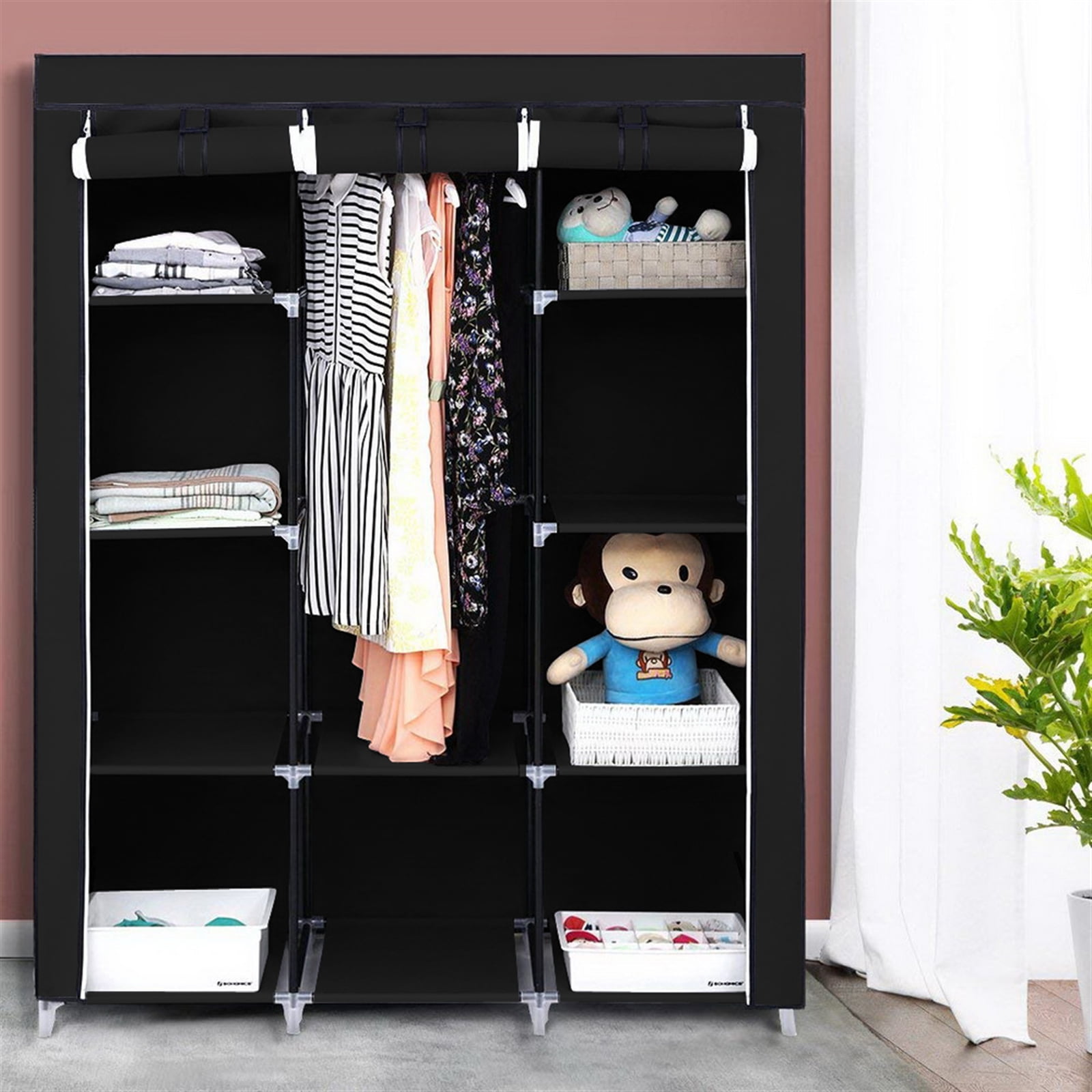 Covered Rack Orginazer BAYUELSWU Portable Closet Storage Organizer Wardrobe Clothes Rack With ...