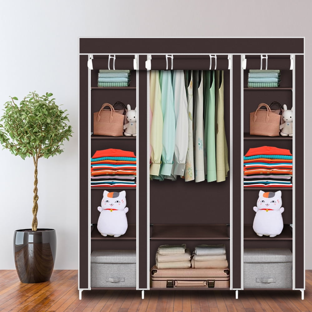 Covered Rack Orginazer BAYUELSWU Portable Closet Storage Organizer Wardrobe Clothes Rack With ...