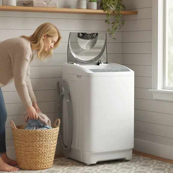 BAYUELSWU Portable Washing Machine 9.9Lbs Full-Automatic Washing Machine, Apartment Washing Machine 8 programs 6 Water Level Selections with Led Display for Apartment, Home, Dorm, RV