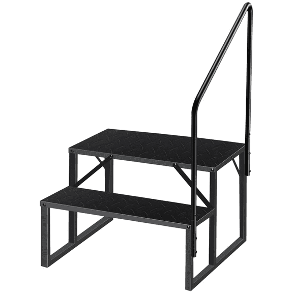 BAYUELSWU RV Steps with Handrail, 2 Steps Hot Tub Steps Ladder, Heavy Duty Steel Mobile Home Stairs, Portable Stairs Steps for RV, Travel, Camper Trailers