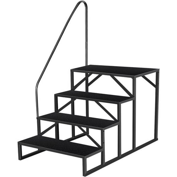 BAYUELSWU RV Steps with Handrail, 4 Step RV Stairs 660 lbs Load Capacity, Ladder Hot Tub Steps with Handrail, Step Ladder with Anti-Slip Panel for Reaching and Getting High