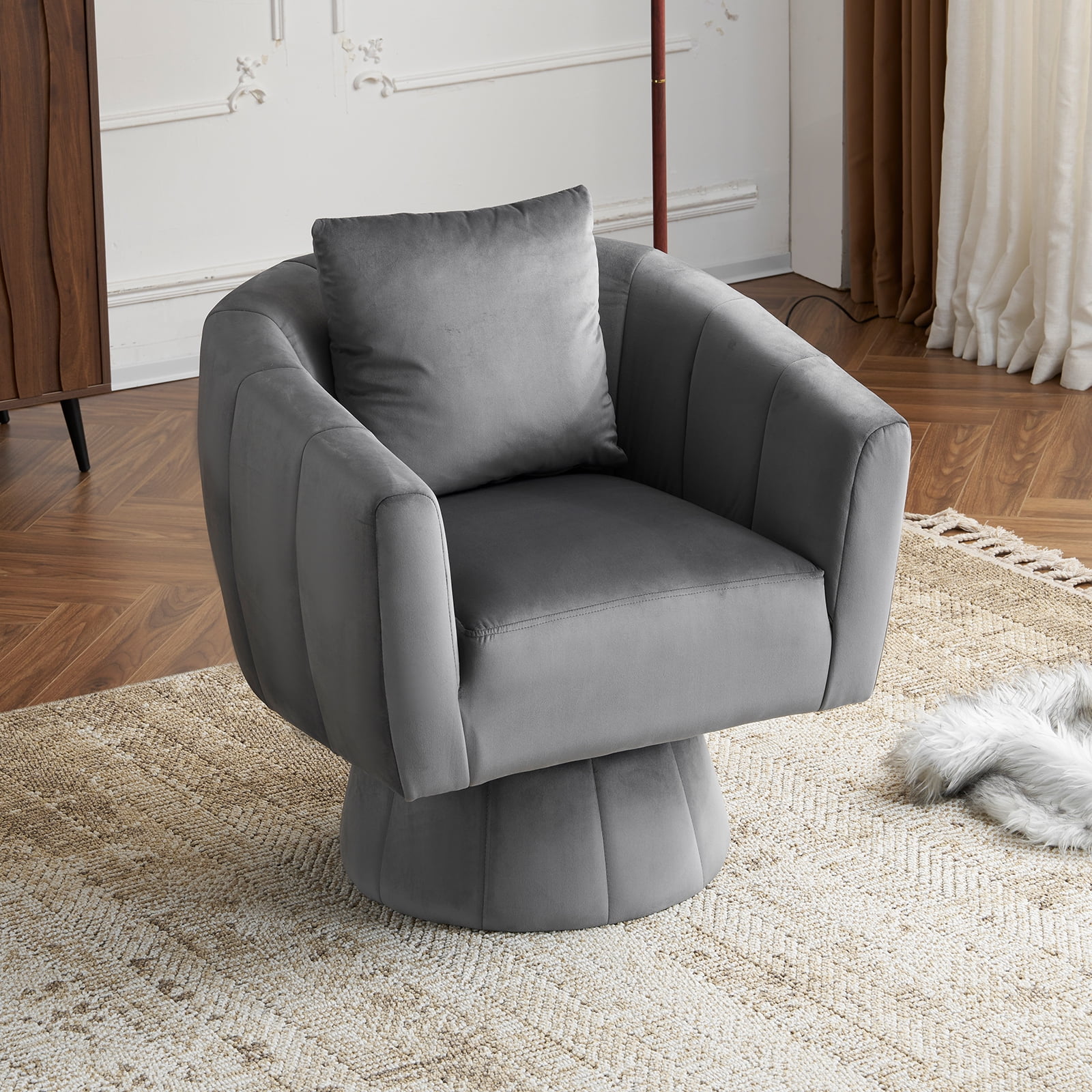 BAYUELSWU Swivel Accent Chair, 360°Swivel Barrel Chair, Modern Velvet ...