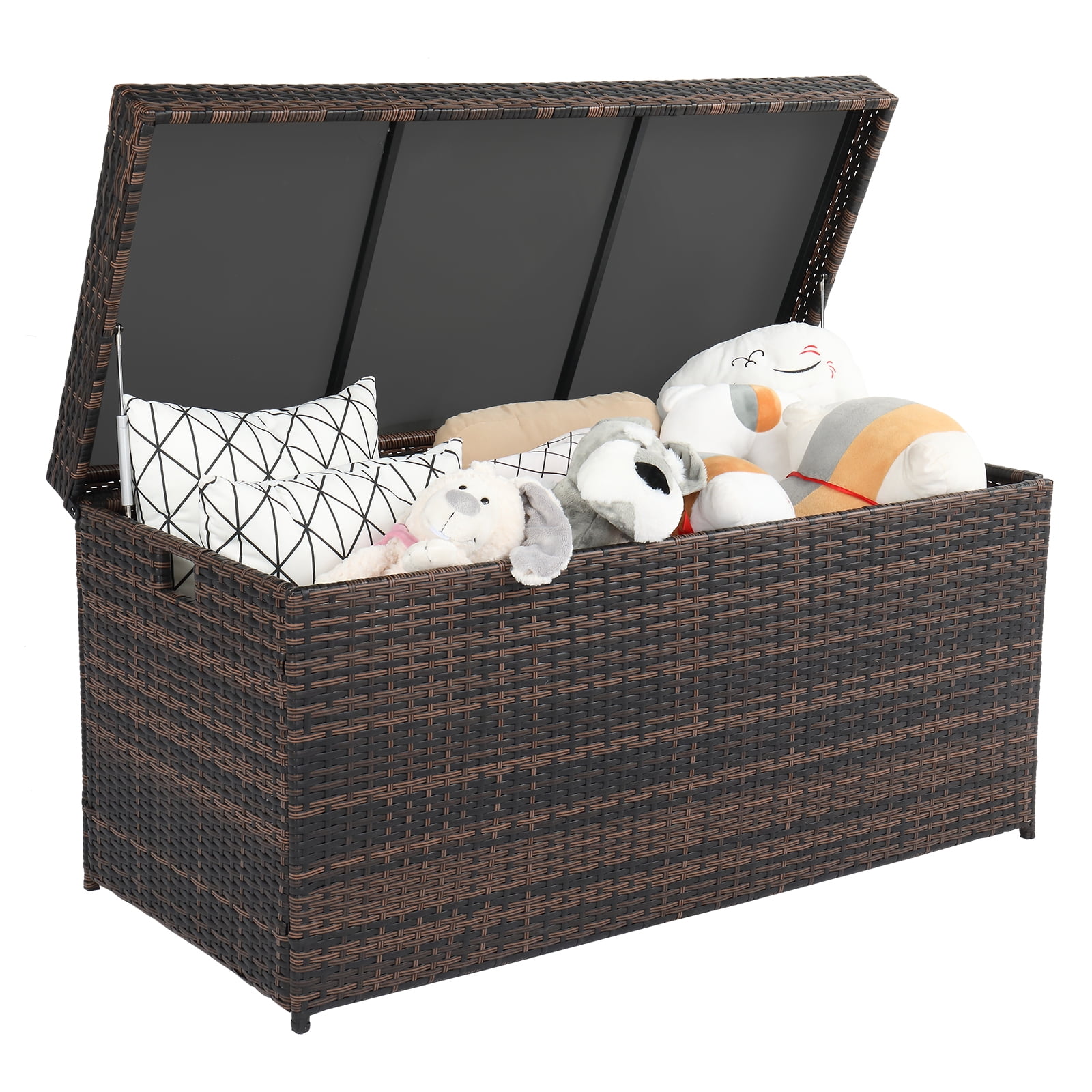 BAYUELSWU Wicker Storage Box, 132Gallon Patio Deck Boxes with Lid ...