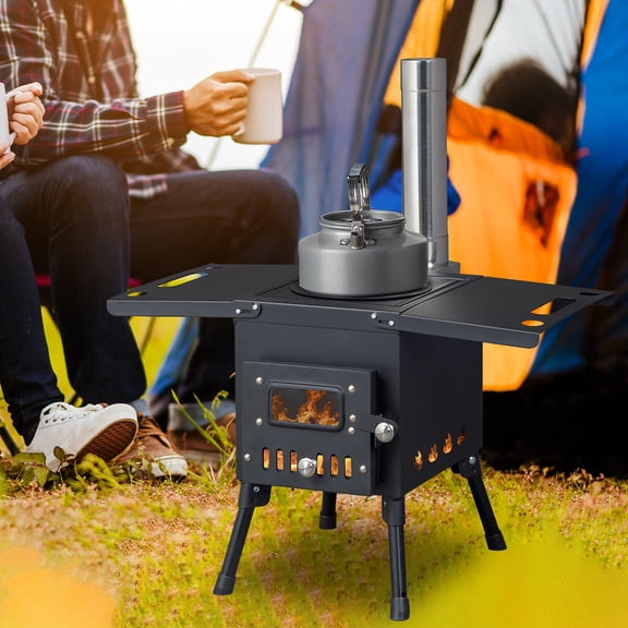 BAYUELSWU Wood Burning Stove, Hot Tent Stove, Portable Camping Wood Stove with Chimney Pipes Folding Wood Stove for Outdoor, Camping, Tent, Hiking (Black)