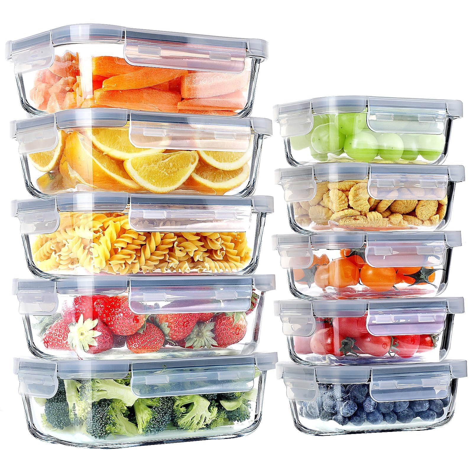 BAYZZ 10 Packs Glass Food Storage Containers with Lids, Glass Meal Prep ...