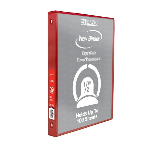 BAZIC 1/2" Red 3-Ring View Binder w/ 2-Pockets [4103]
