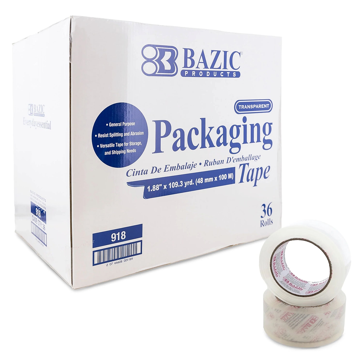 Bazic Transparent Clear Tape Refill 1.88" x 109.3 yds. Clear 36 Rolls/Pack (BAZ918)