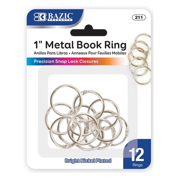 BAZIC 1" Metal Book Rings (12/Pack), 1-Pack [211]