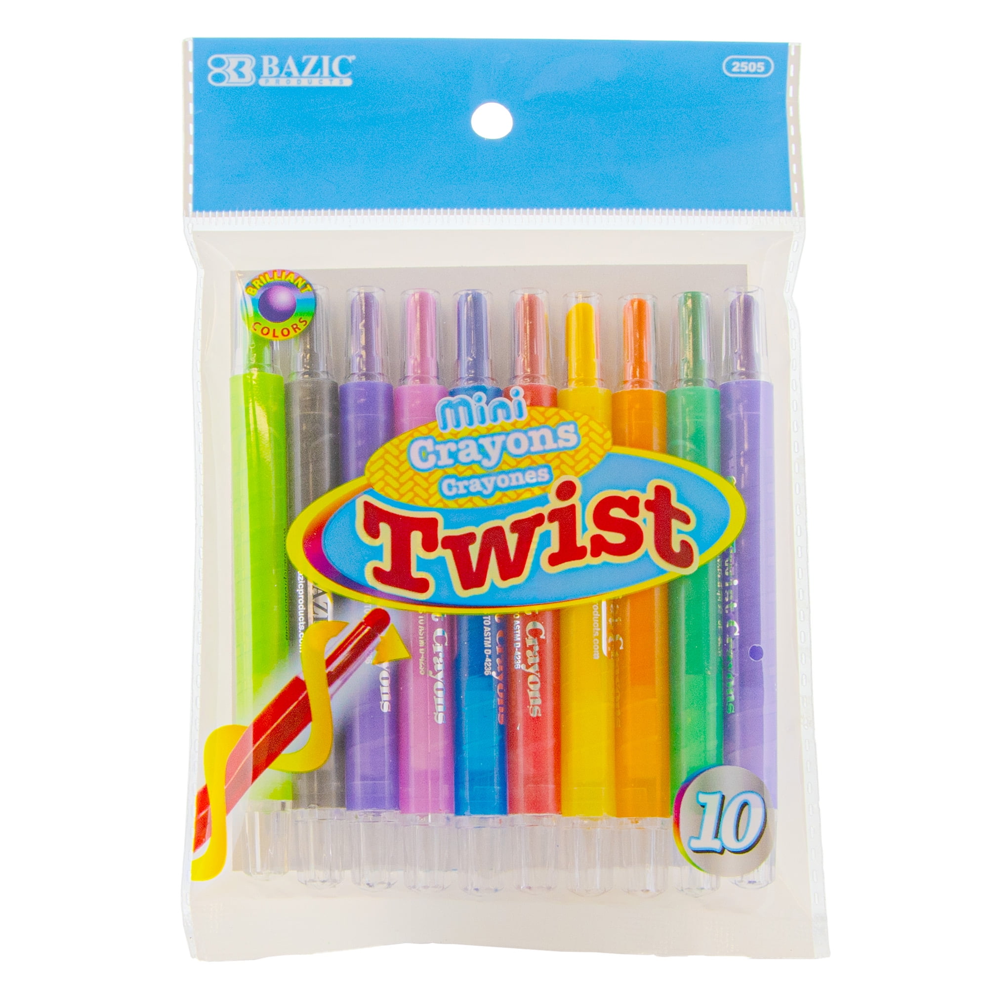 BAZIC 10 Color Twistable Crayons, Mini Twist Up Propellin Crayon, 1-Pack