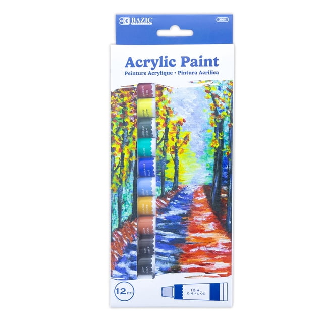 BAZIC 12-Color Acrylic Paint Set with Palette Tray - Walmart Business ...