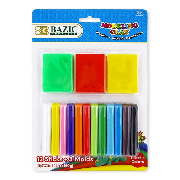 BAZIC Modeling Clay 12 Color, 120g (5.64 oz) & 3 Moldings, Non Toxic, 1-Pack