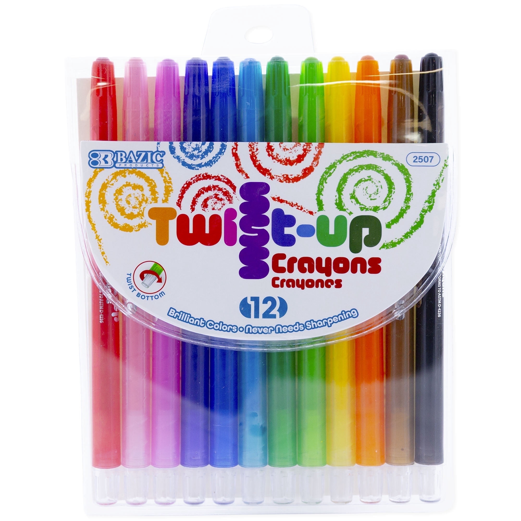 BAZIC 12 Color Rotatable Crayons, Twist-Up Propelling Crayon, 12-Packs