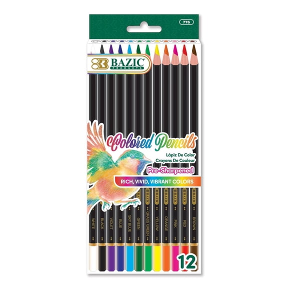 BAZIC Designer Series Colored Pencils, 12 Colors, Pre-Sharpened