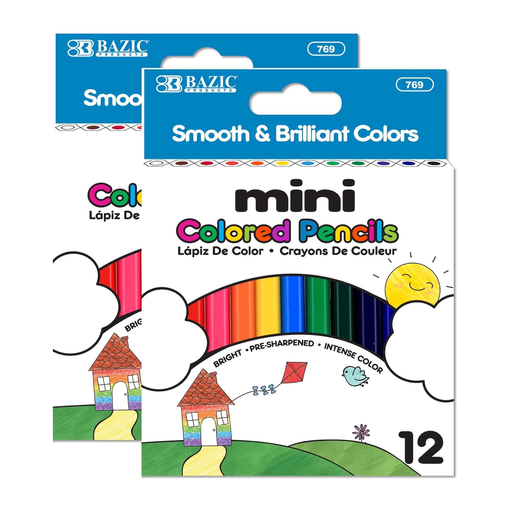 BAZIC 12 Mini Colored Pencils, Set for Art Drawing Sketching, 2Packs