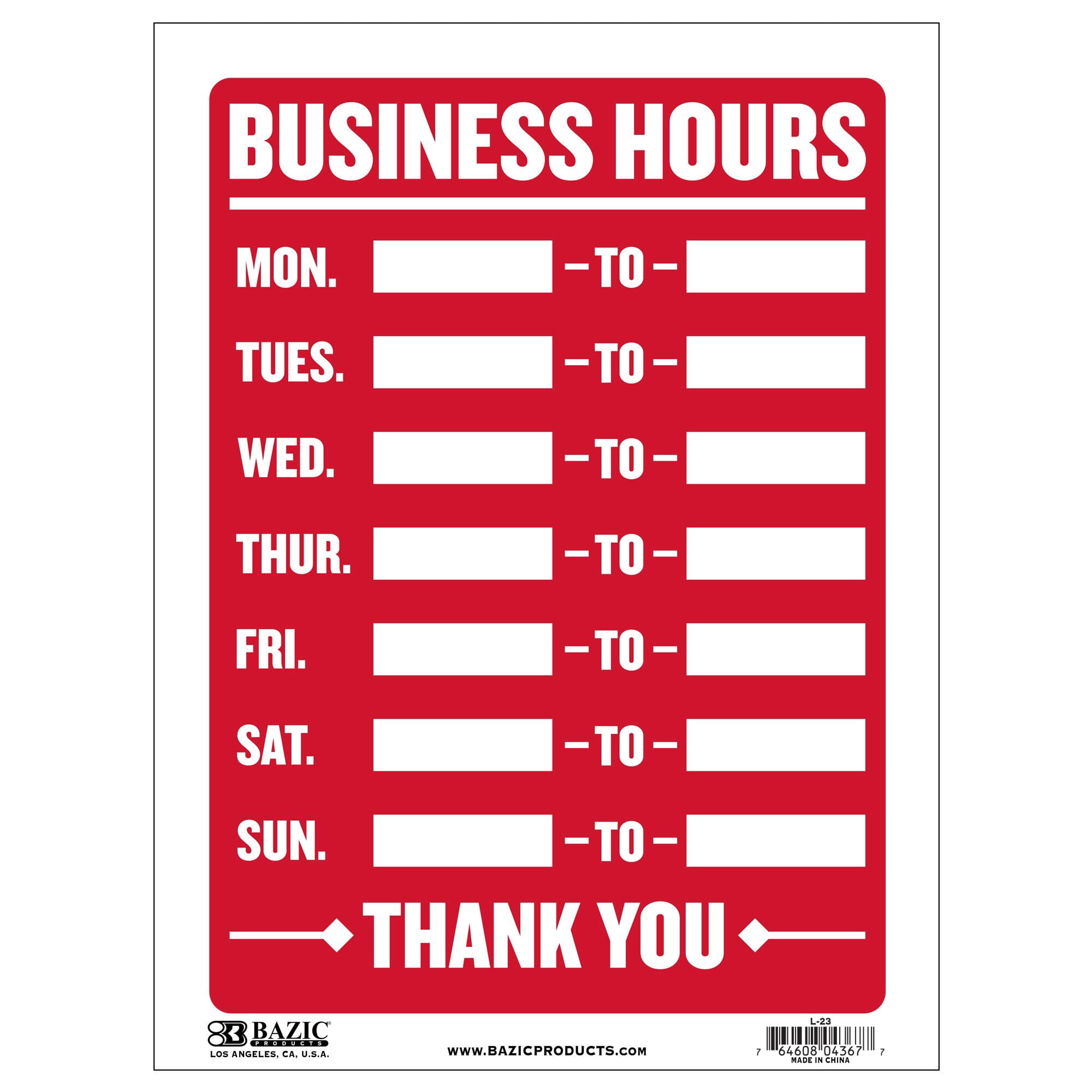 BAZIC 12" X 16" Business Hours Sign, Open Closed Signs for Business Store Office Door Window Restaurants Bars Retail Salon Shops, 1-Pack