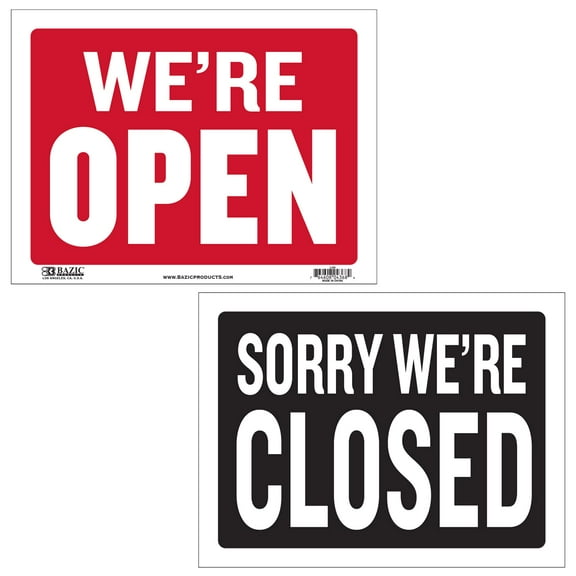 BAZIC 12" X 16" Open & Closed Sign, Double Sides Plastic Signs Vinyl, Business Store Office Door Window Restaurants Bars Retail Salon Shops, Waterproof, Indoor Outdoor, 1-Pack
