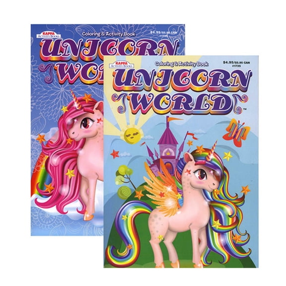 KAPPA Unicorn World Coloring & Activity Book 2 Titles, Fun Game Workbook for Learning Drawing Coloring, Holiday Gift for Activity at Classroom Home, 80 Pages, 48-Pack