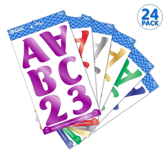 BAZIC Metallic Alphabet Number Stickers, 2 In, 72 Ct