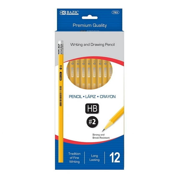 BAZIC #2 HB Premium Wood Pencils, Latex Free Eraser, (12/Pack), 1-Pack