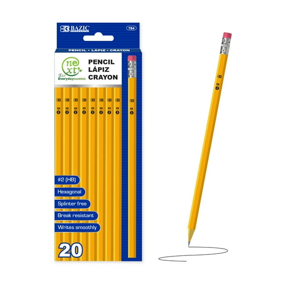 BAZIC #2 HB Yellow Pencils, Unsharpened, Wood Free Latex Free Eraser (20/Pack), 1-Pack