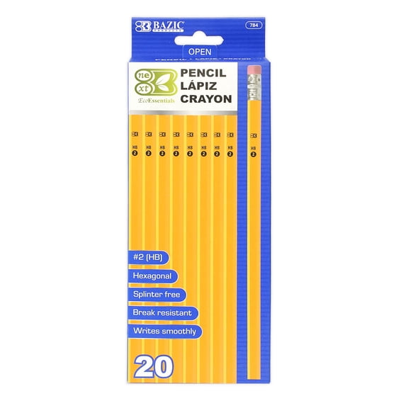 BAZIC #2 HB Yellow Pencils, Unsharpened, Wood Free Latex Free Eraser (20/Pack), 24-Packs