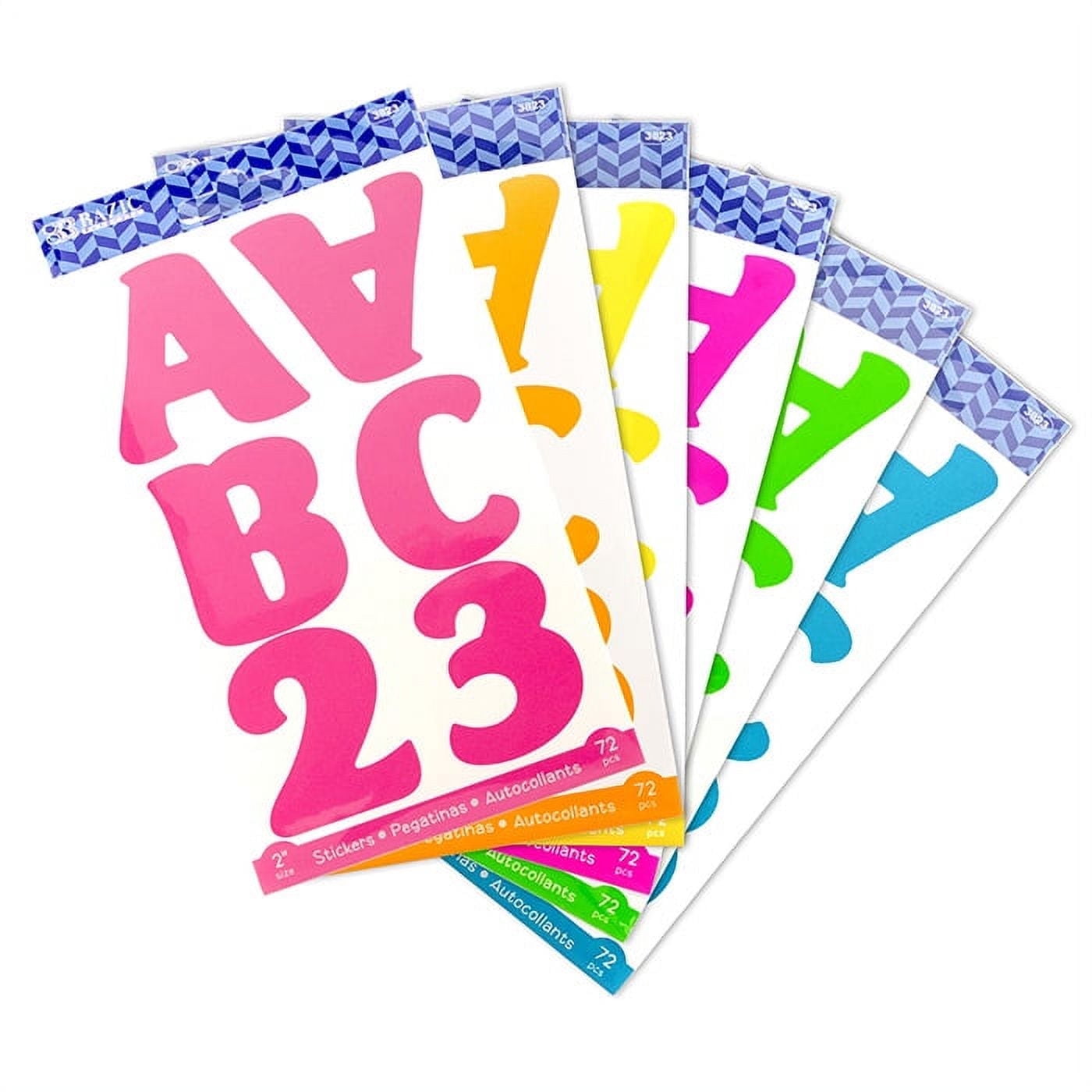 BAZIC 2" Metallic Color Alphabet & Numbers Stickers (72/Pack) / Box Qty - 24