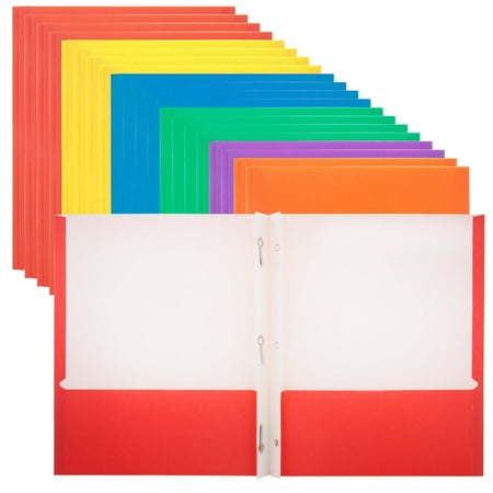 BAZIC 2 Pockets Paper Folder, 3 Metal Prongs Fastener Clips Portfolio, Letter Size Folders, Assorted Color 20-Pack