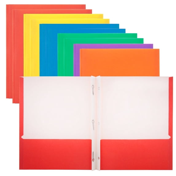 BAZIC 2 Pockets Paper Folder, 3 Prongs Fastener Clips Portfolio, 100-Pack