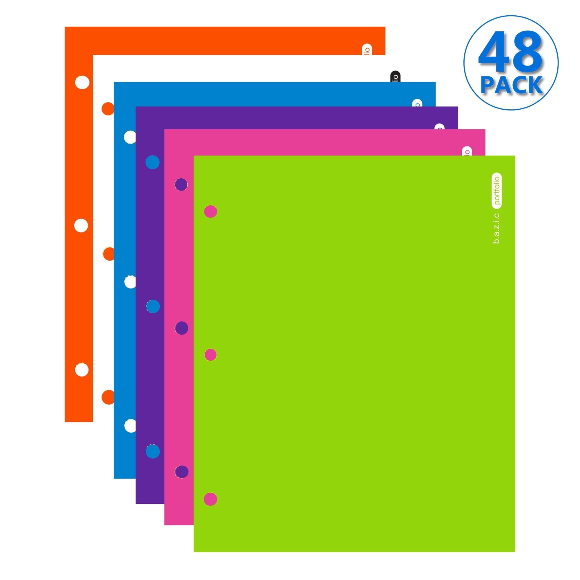 BAZIC 2 Pockets Paper Folder, Laminated Portfolio 3 Hole Punched, 48-Pack