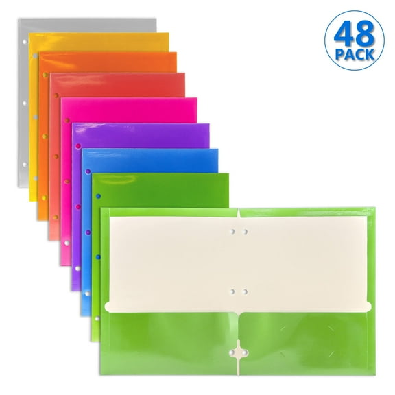 BAZIC 2 Pockets Paper Folder, Metallic Laminated Portfolio 3 Hole, 48-Pack