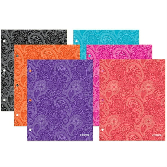 BAZIC 2 Pockets Paper Folder, Paisley Portfolio, Document Folders, 6-Pack